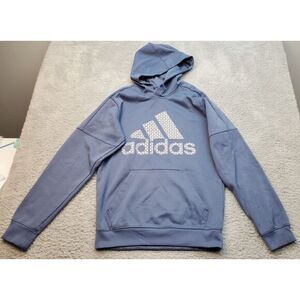 adidas Hoodie Men's S Gray Mesh Lined Pockets Clima Warm Spell Out Logo Pullover
